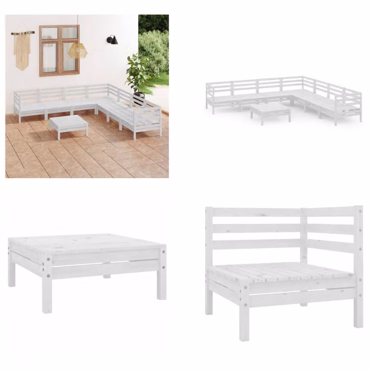 vidaXL set salotto da giardino 8 pezzi in legno massiccio di pino bianco - set salotto da giardino - set salotto da esterno - divano in legno - divano da giardino in legno