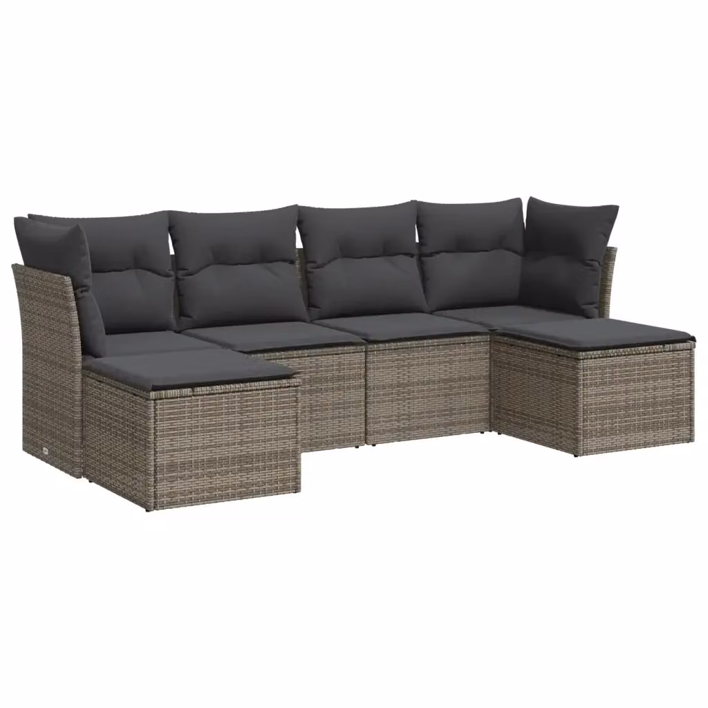 Set Divano da Giardino vidaXL 6 pz a L con Cuscini Grigio in Polyrattan e Acciaio – 2