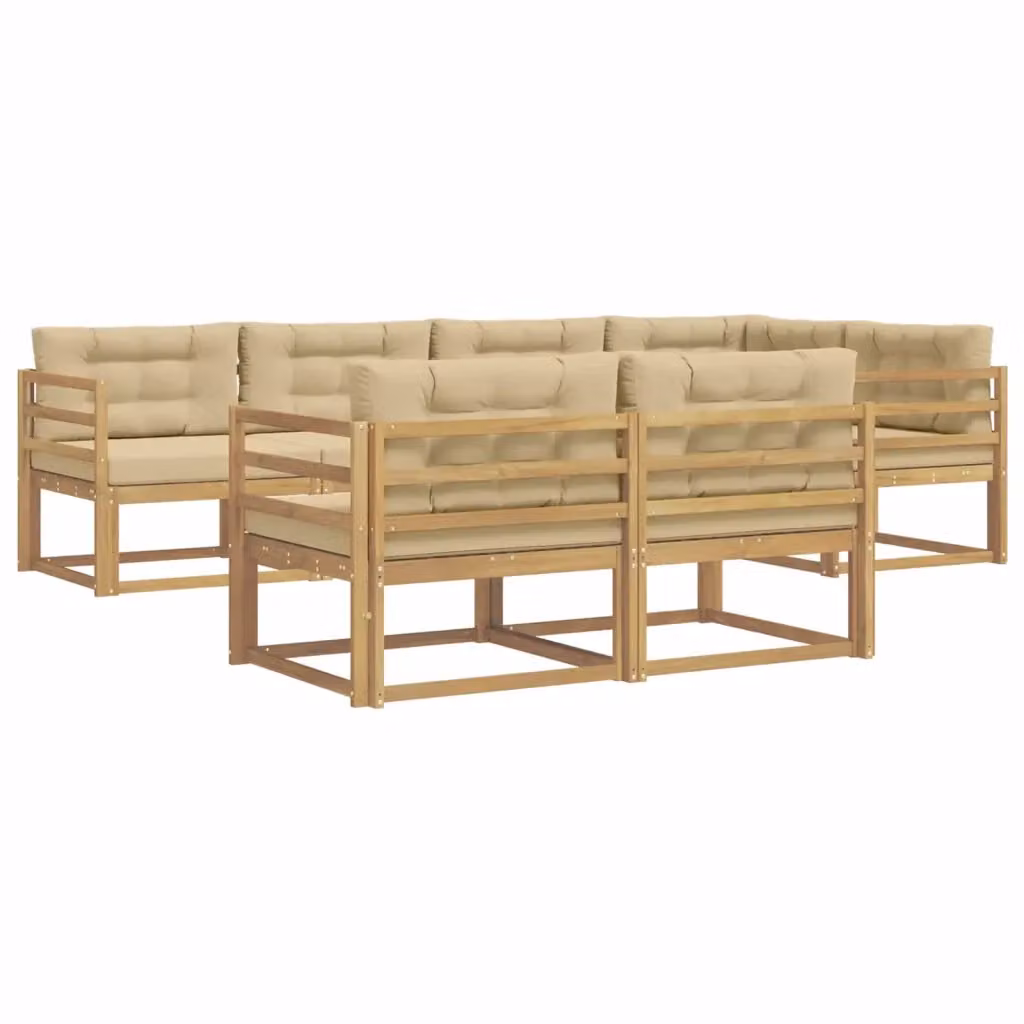 Set di divani da esterno a L vidaXL in legno di acacia con cuscini, Bianco, Beige e Marrone – 2