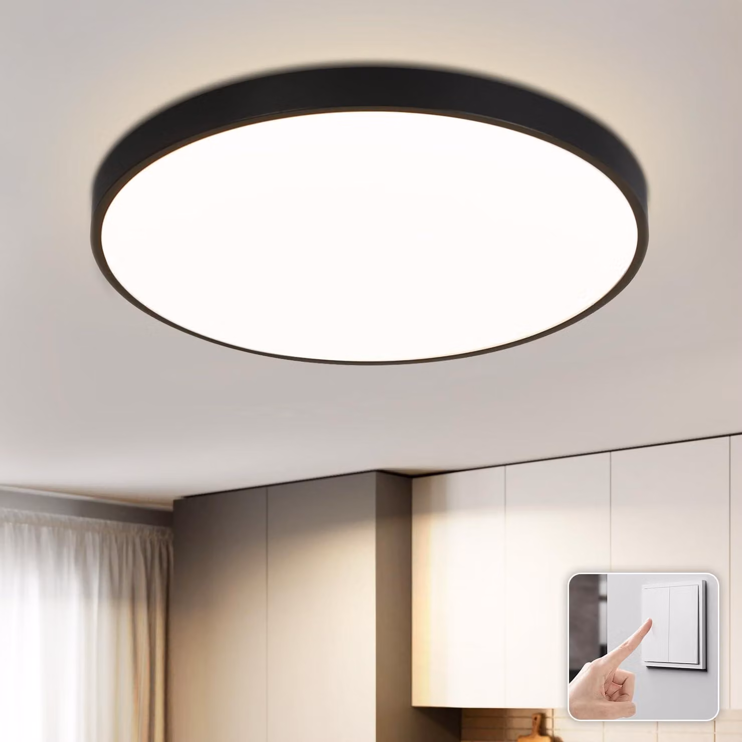 Plafoniera a LED, grado di protezione IP44, 17W, 4000K, diametro 28 cm, colore nero