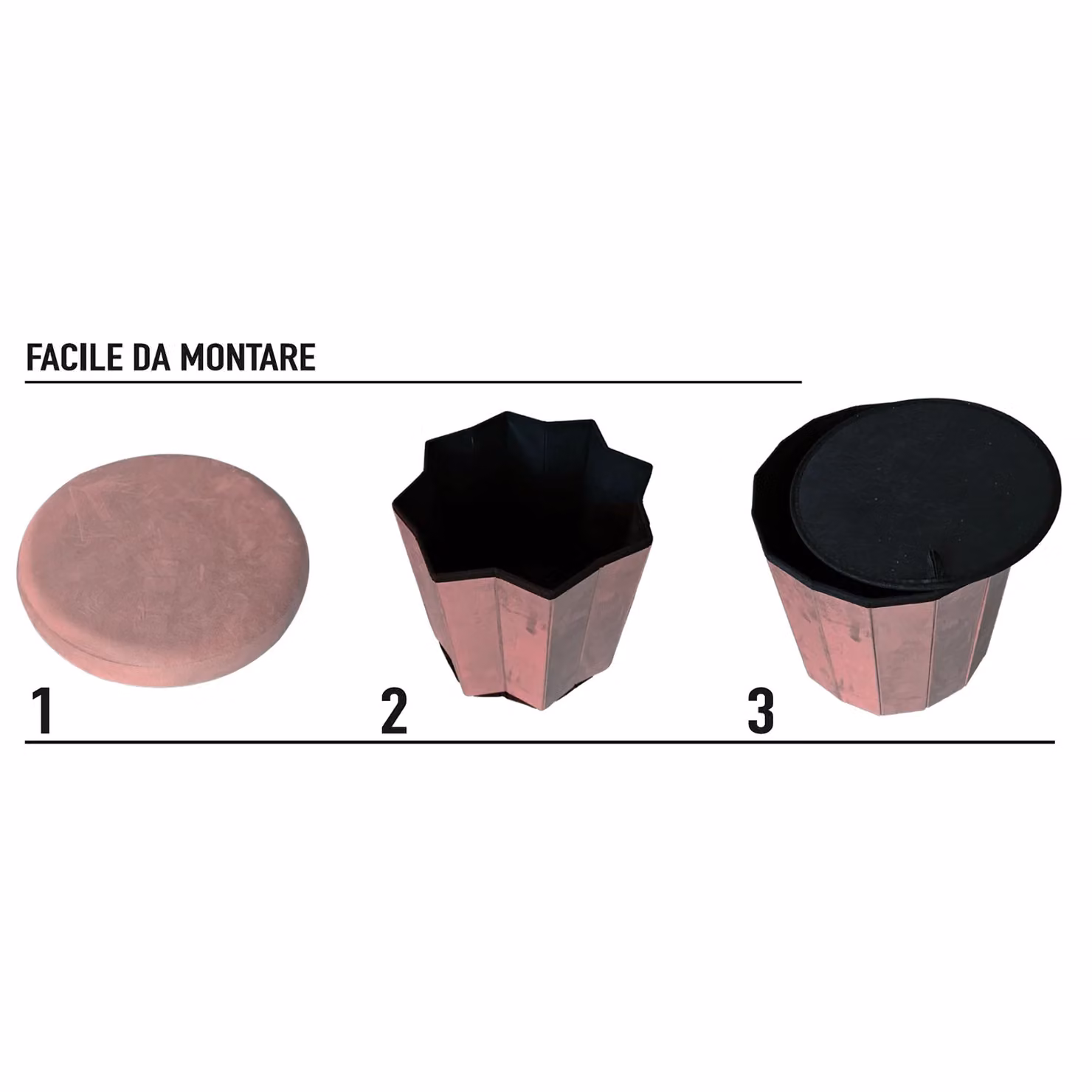 VESTIAMO CASA Pouf Contenitore Rosa in Velluto, Forma Cilindrica, H 38 cm x Diametro 40 cm – 3
