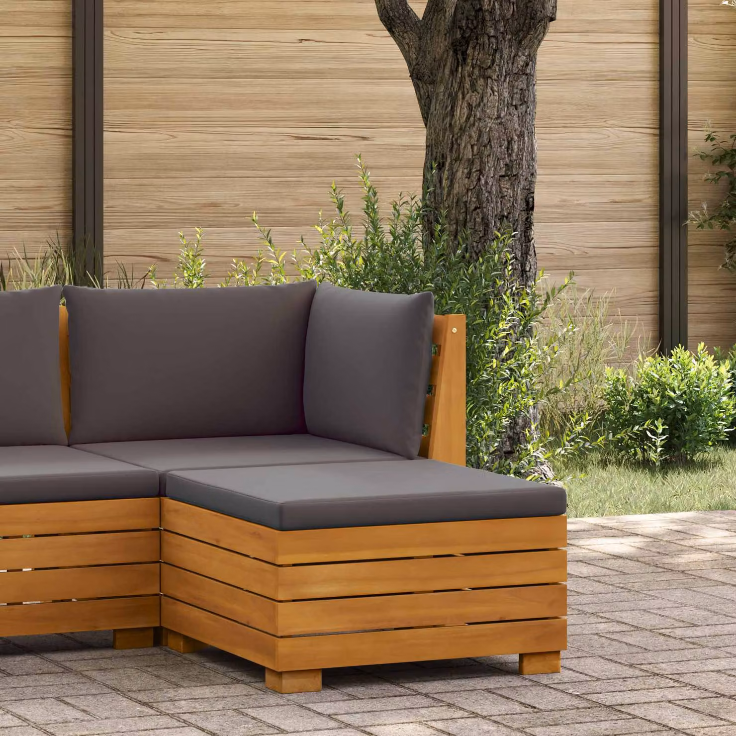 vidaXL Poggiapiedi da Giardino in Legno di Acacia Massello Marrone L: 60 cm, P: 60 cm, H: 30 cm