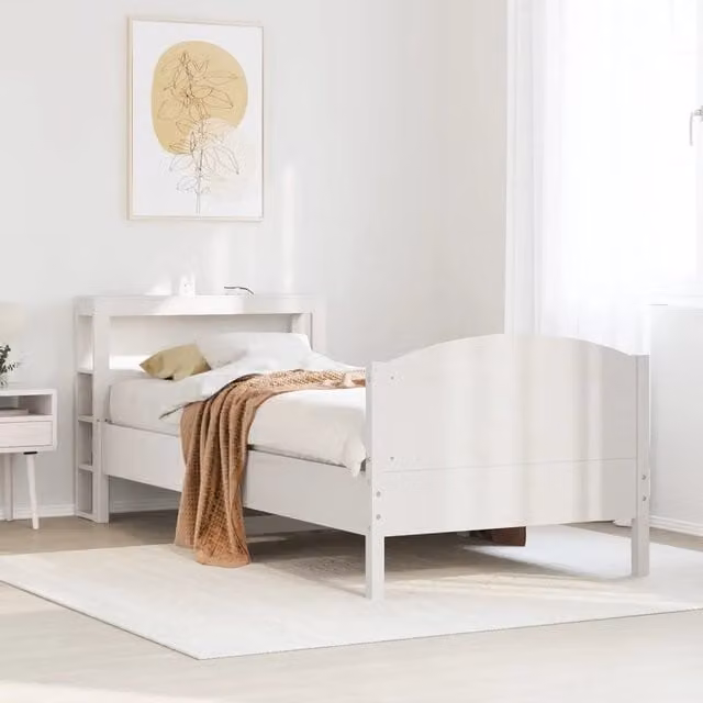 Letto in legno di pino massello VIDAXL bianco con doghe piatte e ripiani laterali L: 214.5 cm, P: 82.0 cm, H: 81.0 cm