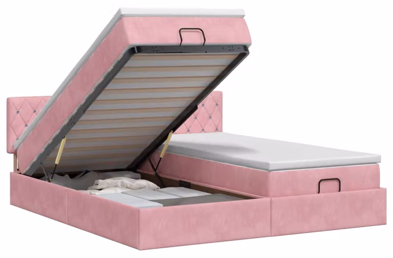 Divano letto ottomano con materasso e poggiatesta, 2 pezzi, rosa, in velluto