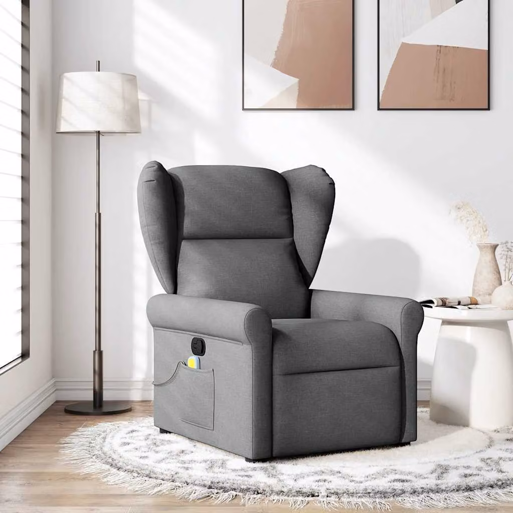 vidaXL Poltrona reclinabile relax in tessuto grigio con braccioli e struttura in legno e metallo