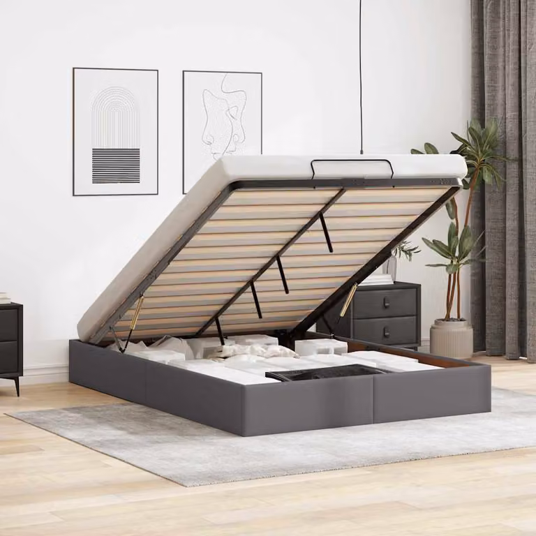 Struttura Letto con Contenitore a Sollevamento vidaXL in Similpelle Grigia L: 140 cm, P: 200 cm, H: 23,5 cm