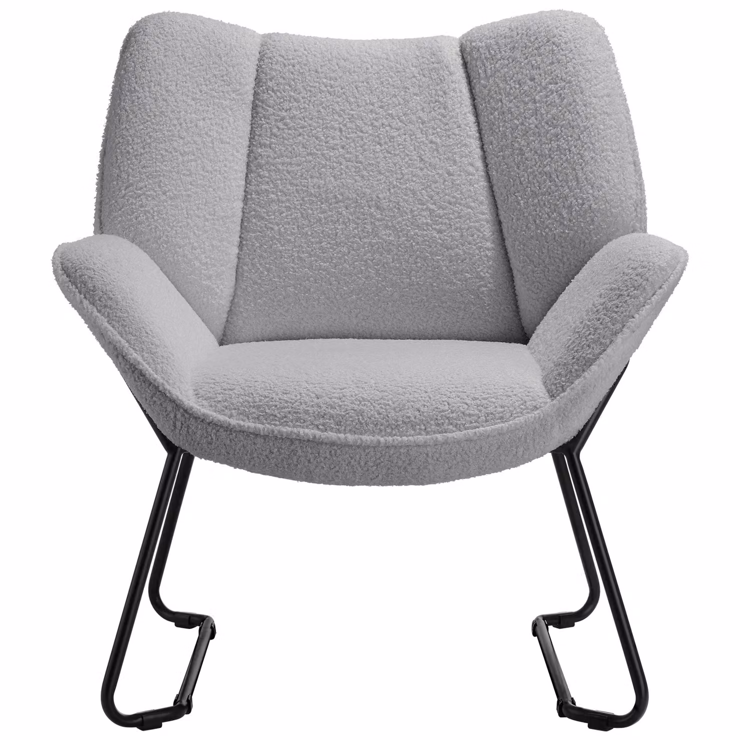 Poltrona lounge Kjeld tectake in tessuto bouclé grigio con struttura in metallo e imbottitura in foam per soggiorno o camera da letto – 2