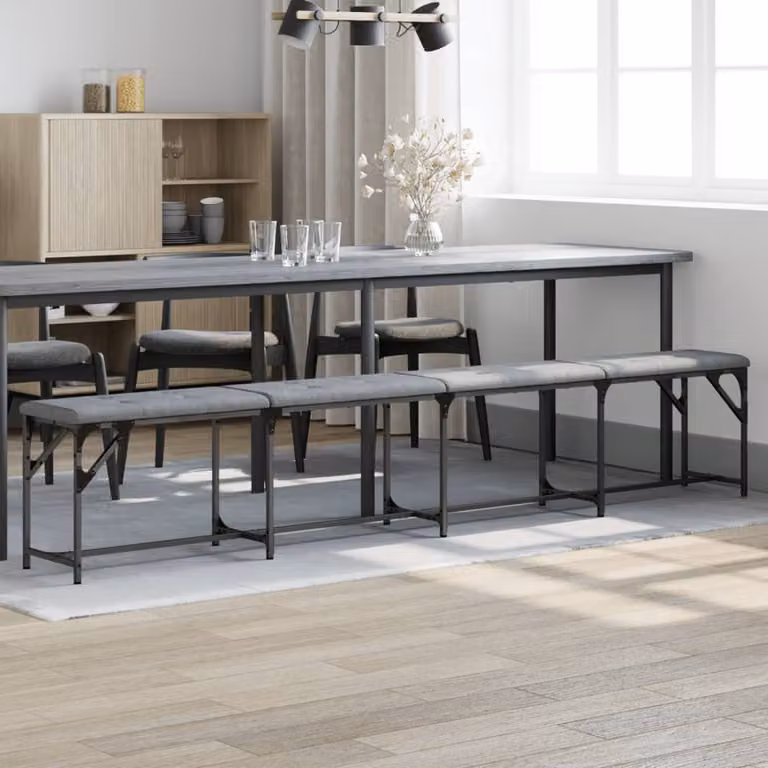 Panca da pranzo moderna vidaXL in tessuto grigio con struttura in metallo, L: 248 cm, P: 32 cm, H: 45 cm