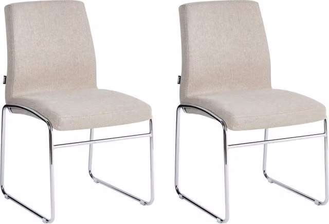 Set di 2 sedie da pranzo imbottite con braccioli, rivestimento beige, base in metallo design moderno