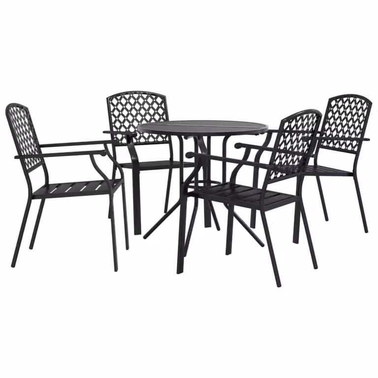 Set Sedie Giardino Impilabili 5pz Antracite Acciaio Verniciato