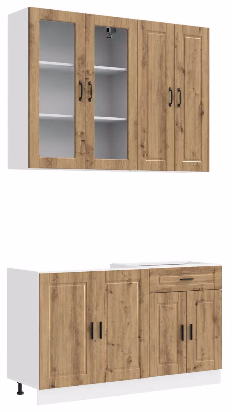 Set da cucina PORTO, composto da 4 elementi, realizzato in materiale composito effetto legno "Artisan Rovere"