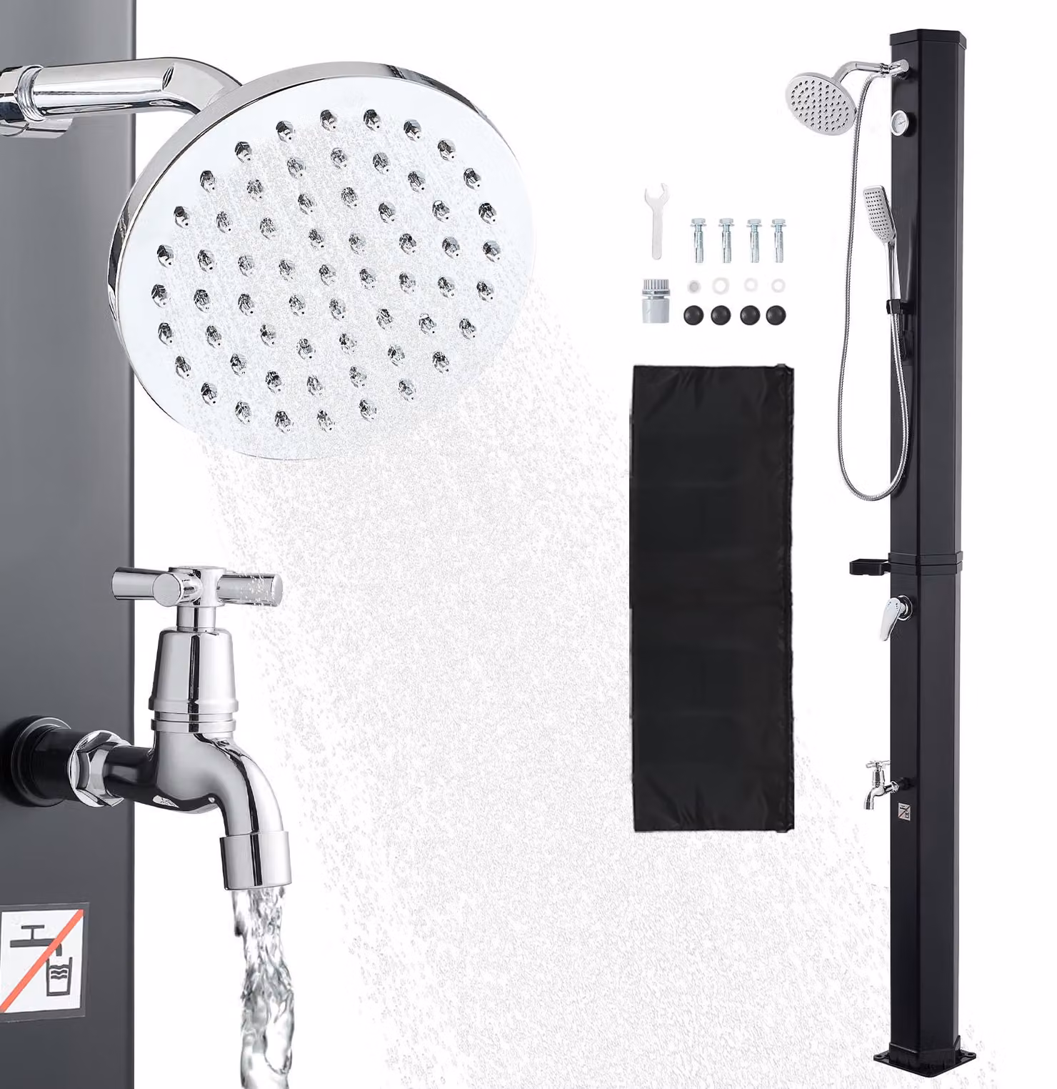 SucceBuy Doccia solare da 40 L, doccia da giardino da 2290 mm, doccia da esterno con rubinetto per mani e piedi, regolazione della temperatura per acqua calda e fredda, doccia da piscina fino a 60 °C, doccia da campeggio per giardino, piscina, spiaggia, n