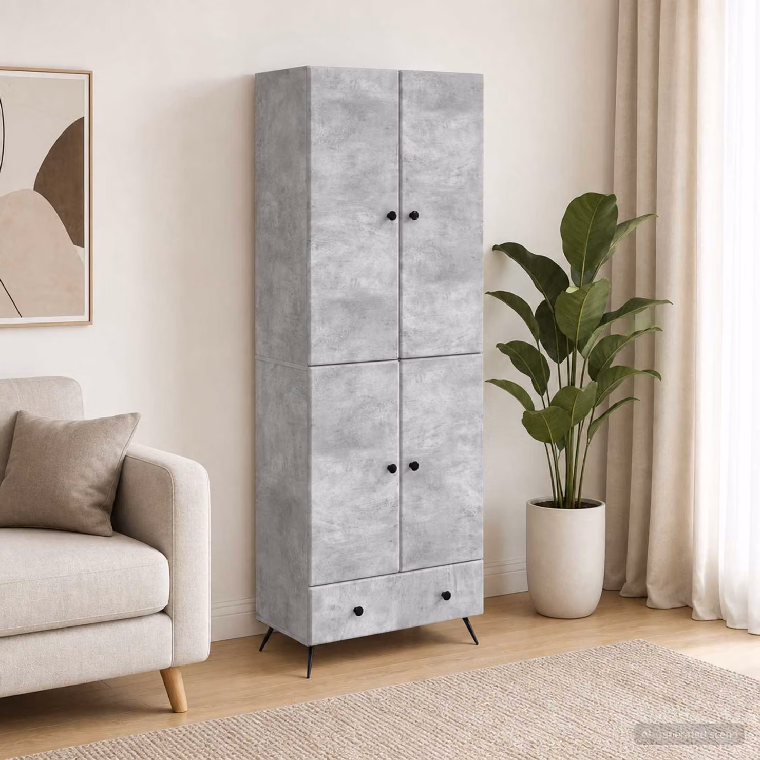 Set di 2 armadi da parete vidaXL in MDF grigio opaco con illuminazione integrata e ripiani interni