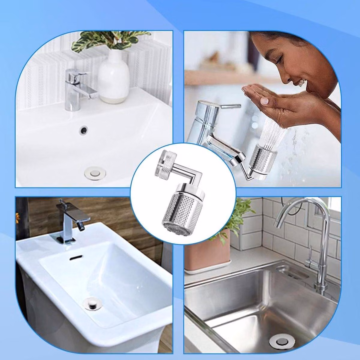 Riduttore di flusso per rubinetti a risparmio idrico, rotazione a 720°, 2 livelli, prolunga per miscelatore da cucina, facile da installare, utilizzo efficiente dell'acqua