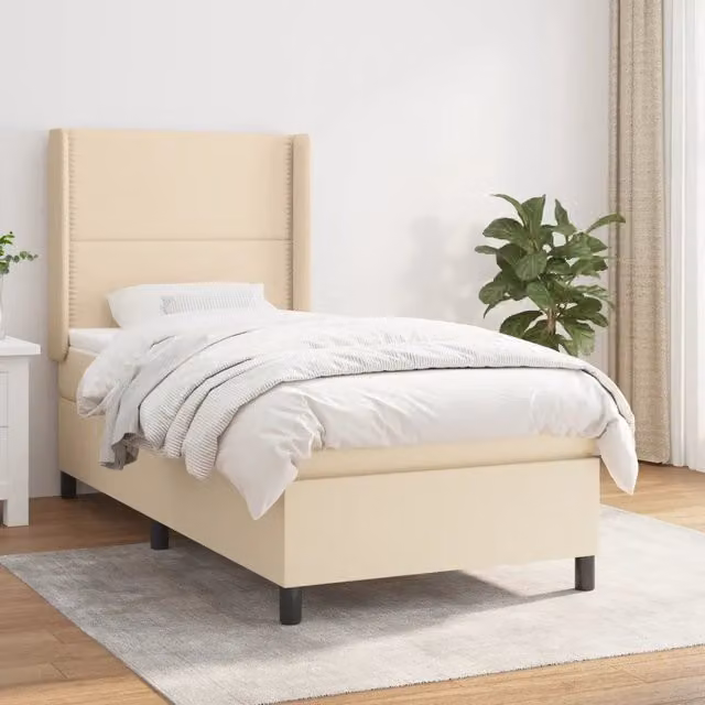 Letto Ibrido vidaXL con Giroletto a Molle e Materasso in Tessuto Beige e Bianco L/P/H: 203 x 103 x 128 cm