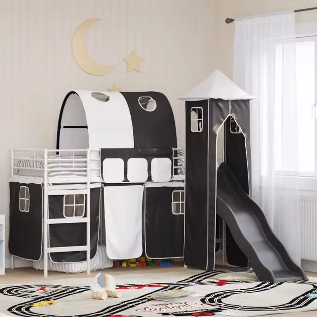 Letto a castello per bambini Bianco e Nero 90 x 190 cm Metallo 42020894