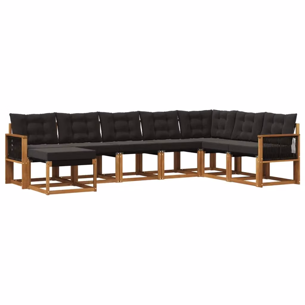 Set di divani da esterno moderno vidaXL in legno di acacia, 8 pezzi, colore naturale e nero – 2