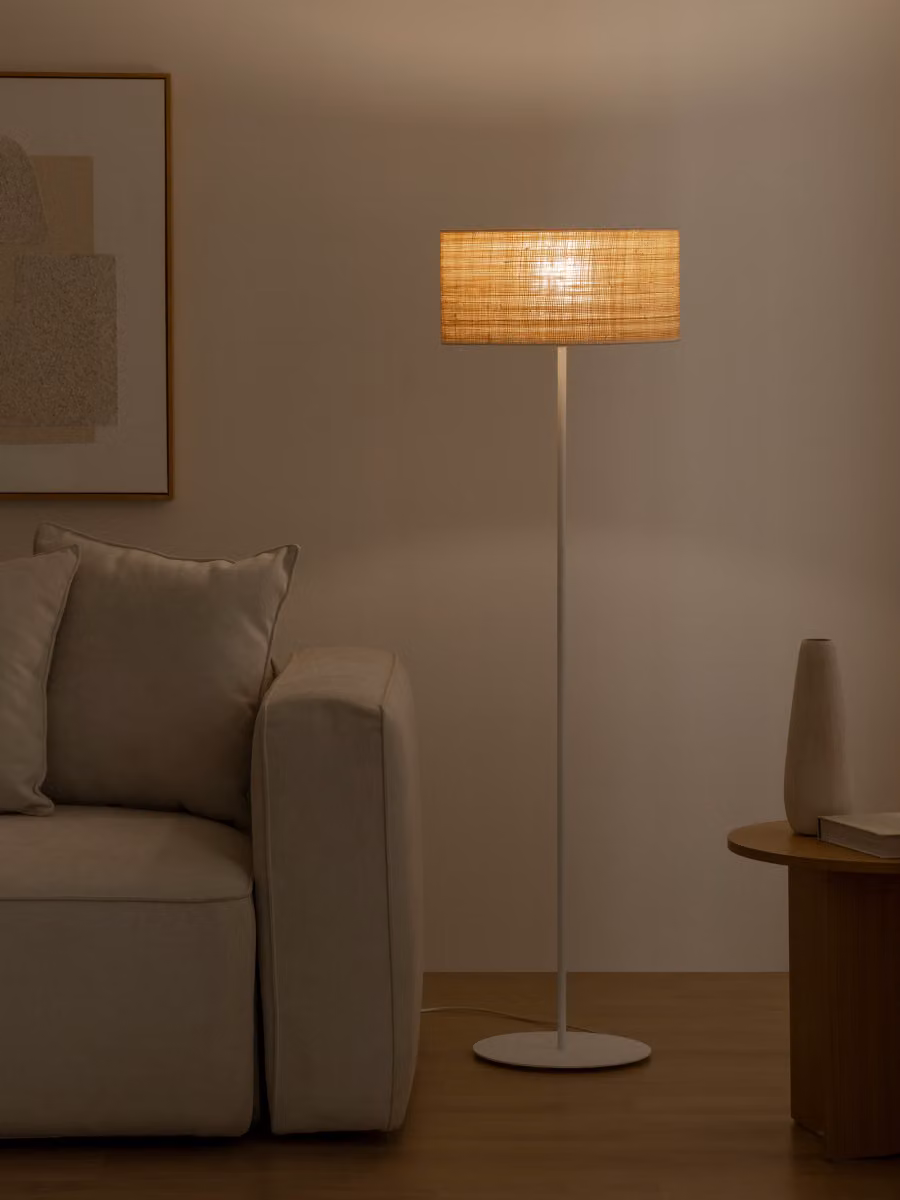 Lombok lampada da terra in rafia e rattan bianca e beige di Kenay Home - H: 151 cm, L/P: 40 x 40 cm – 2