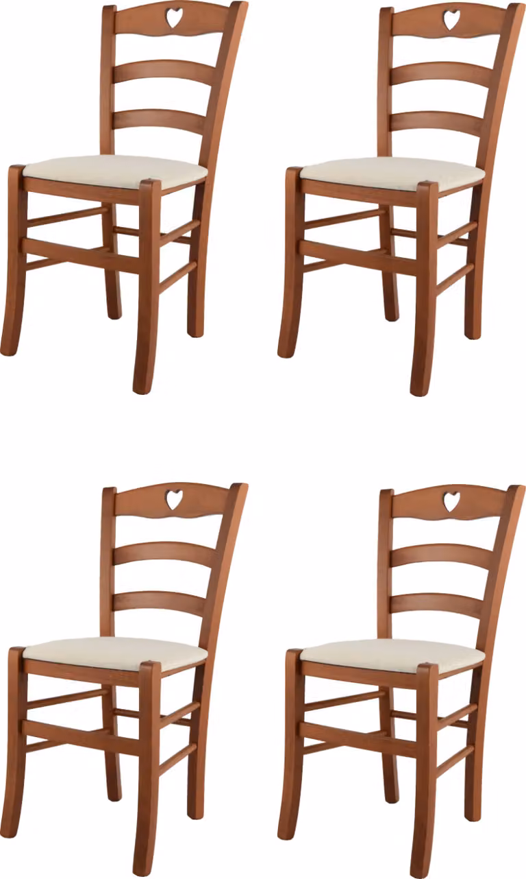 t m c s Tommychairs - Set di 4 sedie CUORE per cucina e sala da pranzo, struttura robusta in legno di faggio laccato color ciliegio e sedile imbottito rivestito in tessuto color avorio