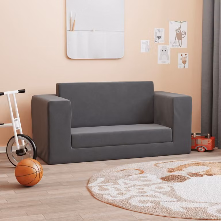 Maison Exclusive - Divano letto per bambini, 2 posti, colore antracite, rivestito in morbido tessuto plush