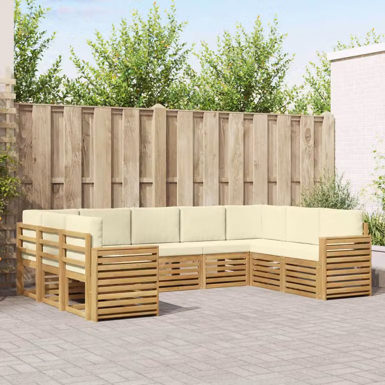 Set di divani da giardino vidaXL a forma di L in legno di acacia massello con cuscini beige e marroni