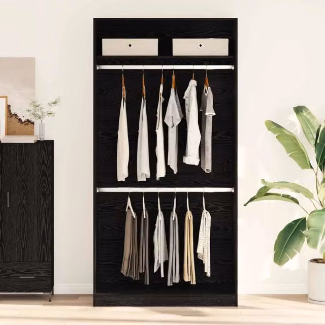 vidaXL Guardaroba Rovere Nero con Ripiani e Appendiabiti L/P/H: 100 x 50 x 200 cm – 2