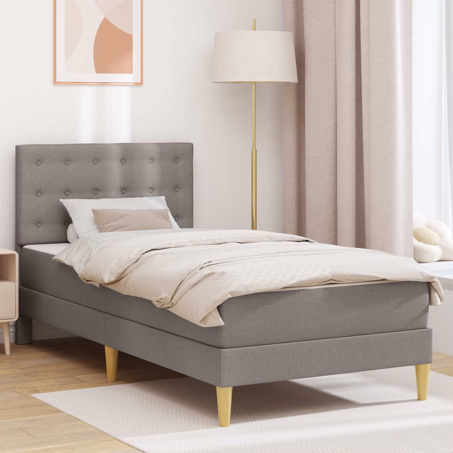Struttura letto con materasso vidaXL in tessuto beige e grigio, L 90 x P 200 cm