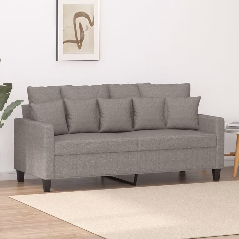 Divano a due posti, colore taupe, 140 cm, rivestito in tessuto