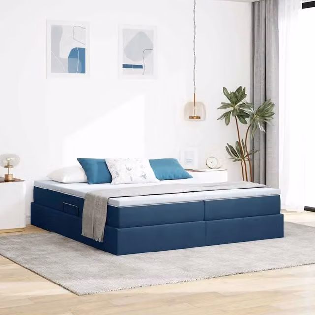 Letto con contenitore moderno vidaXL in tessuto blu L/P: 200 x 200 cm, H: 280 cm – 1