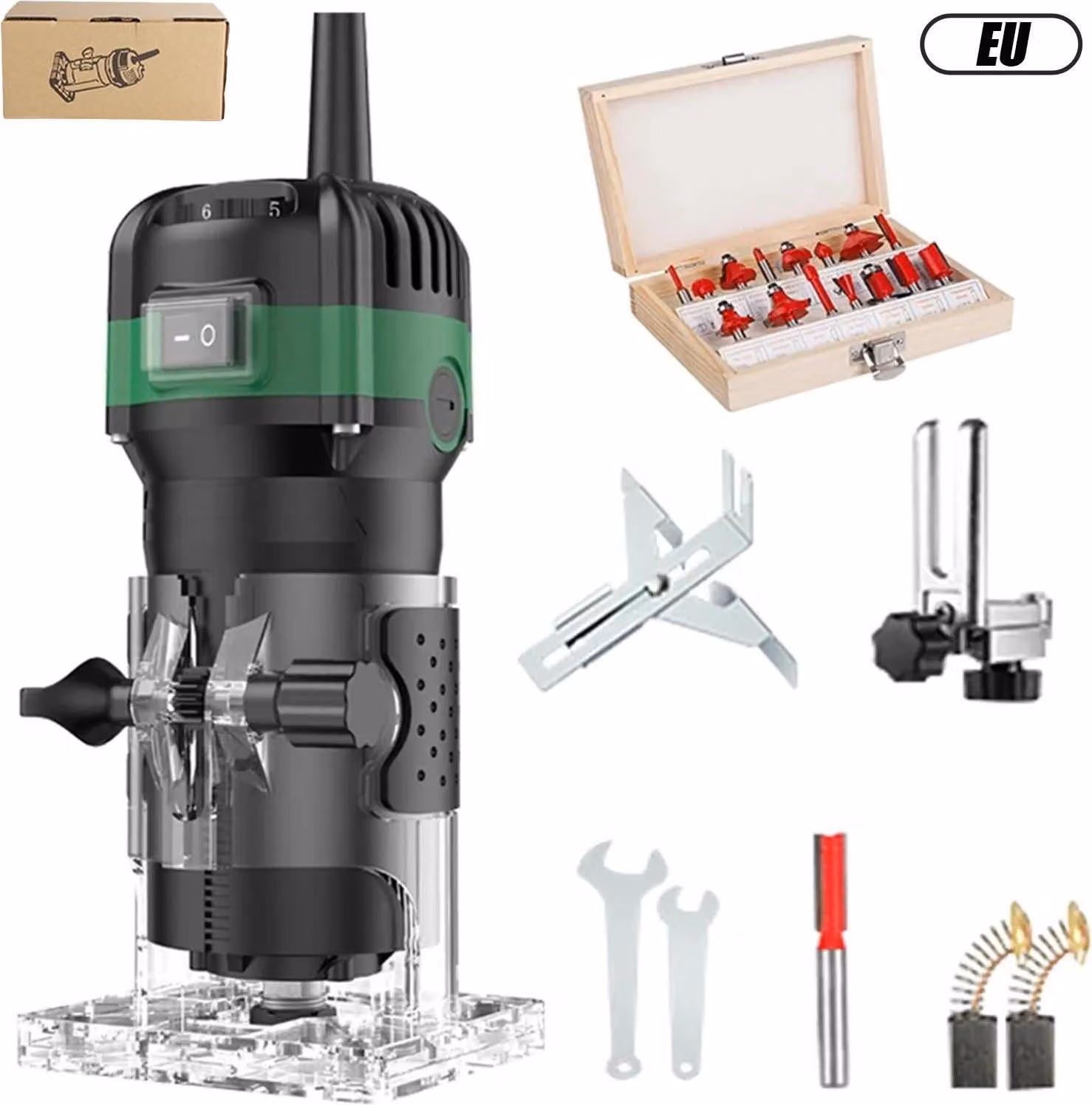 Fresatrice per legno, potenza 800 W, velocità 33000 giri/min, spina B-EU
