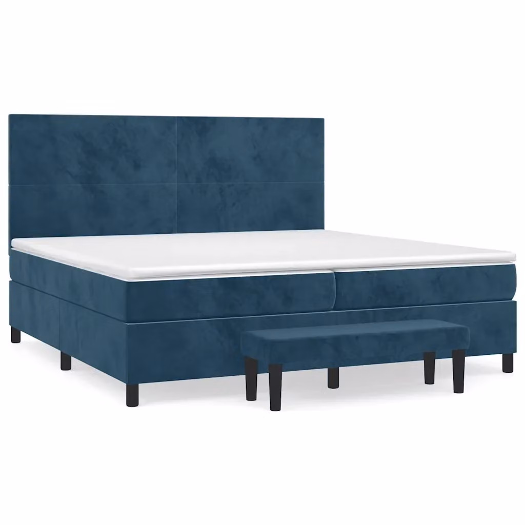 vidaXL Giroletto a Molle Ibrido con Materasso in Velluto Blu Scuro e Bianco L/P/H: 200 x 200 x 33 cm – 2