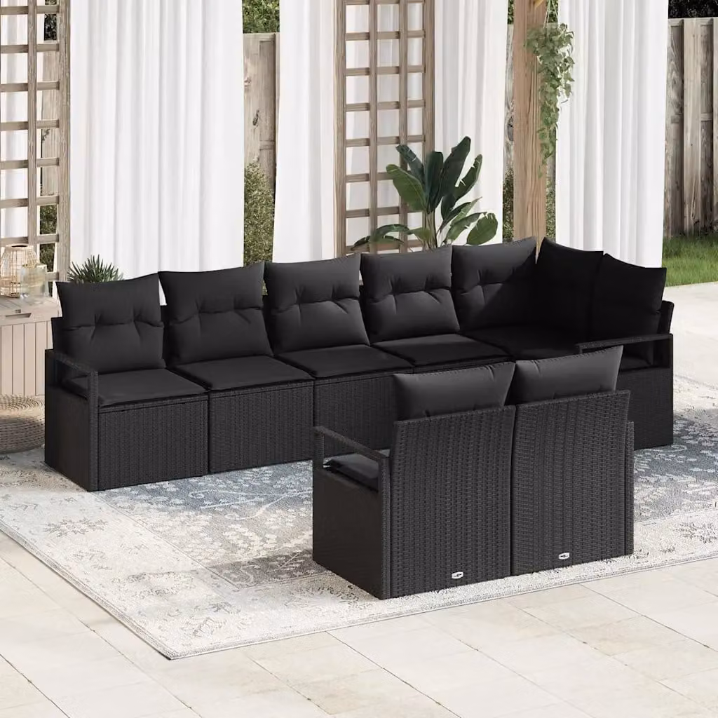 Set di divani da giardino vidaXL in polyrattan nero con cuscini imbottiti e struttura in metallo – 1