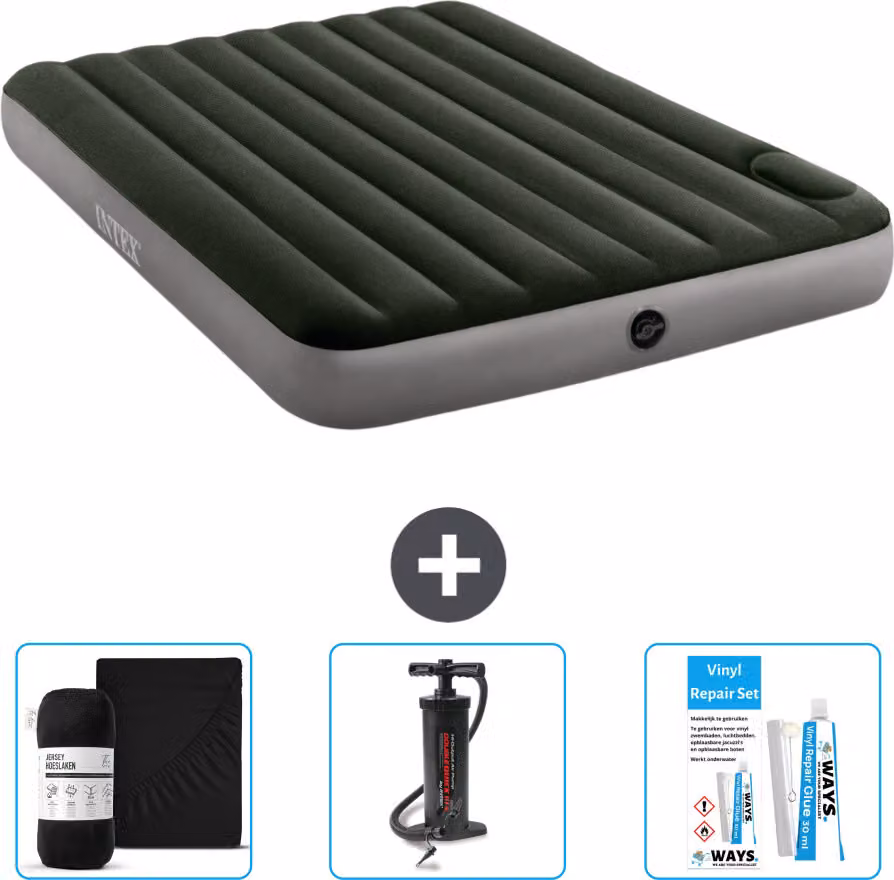 Letto gonfiabile Intex - 2 persone - 152 x 203 x 25 cm - verde - lenzuolo - pompa e kit di riparazione
