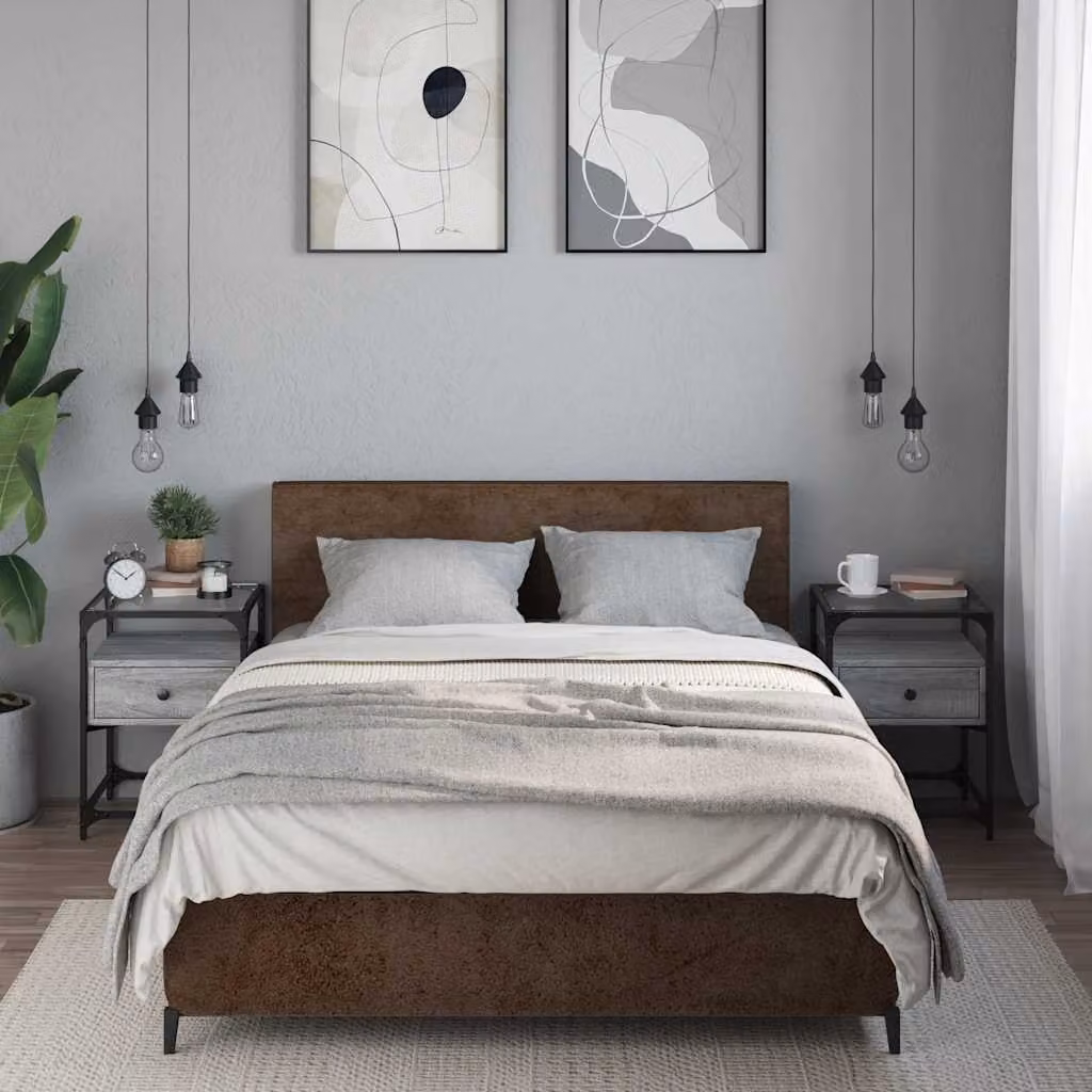 Set di 2 comodini moderni vidaXL in legno e metallo, colore grigio, L/P/H: 40 x 40 x 55 cm