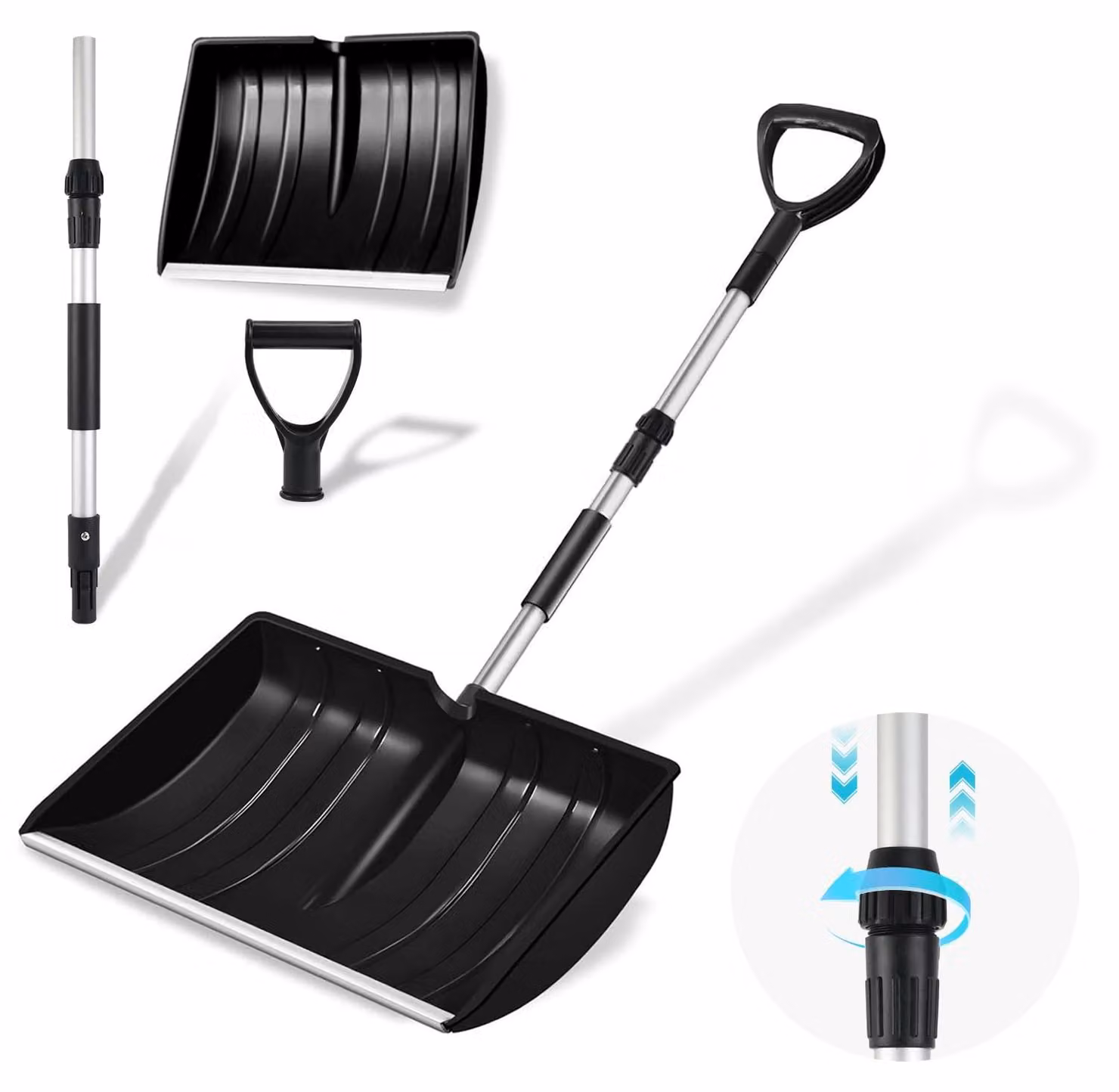 Pala per neve, grande capacità, spazzaneve con manico ergonomico, asta telescopica portatile, attrezzo per spalare la neve per vialetti, garage, giardini, ecc