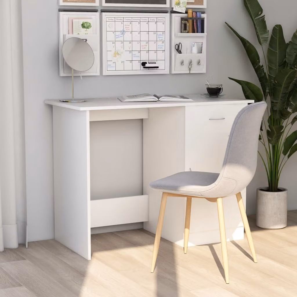 The Living Store Scrivania bianca 100×50×76 cm Materiale in legno