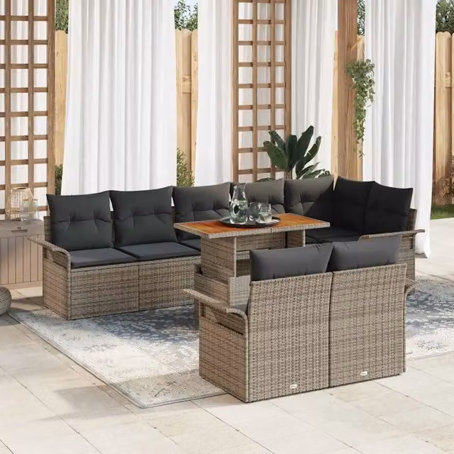 Set Divano da Giardino 9 pz Grigio Poly Rattan 3358085