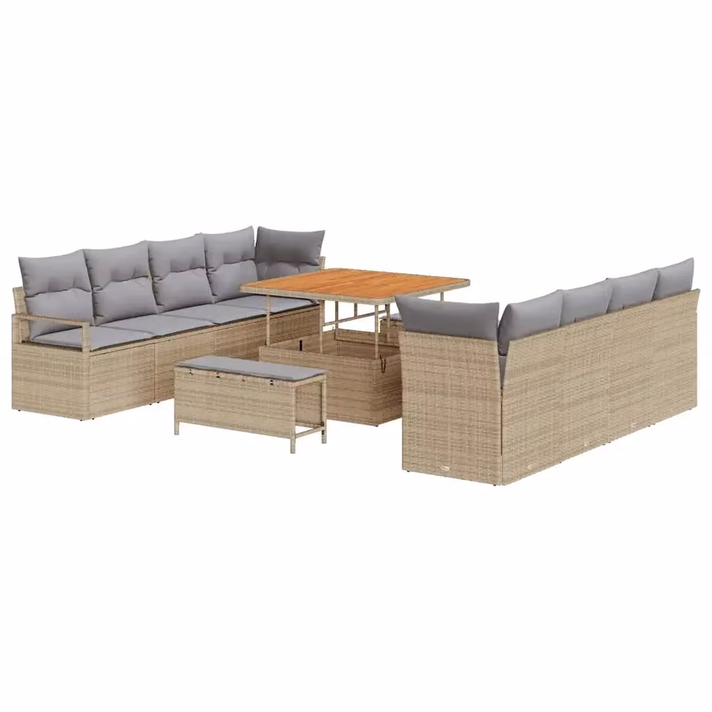Set da giardino moderno vidaXL composto da 11 pezzi in rattan beige con cuscini inclusi e struttura in acciaio rivestito in polvere – 2