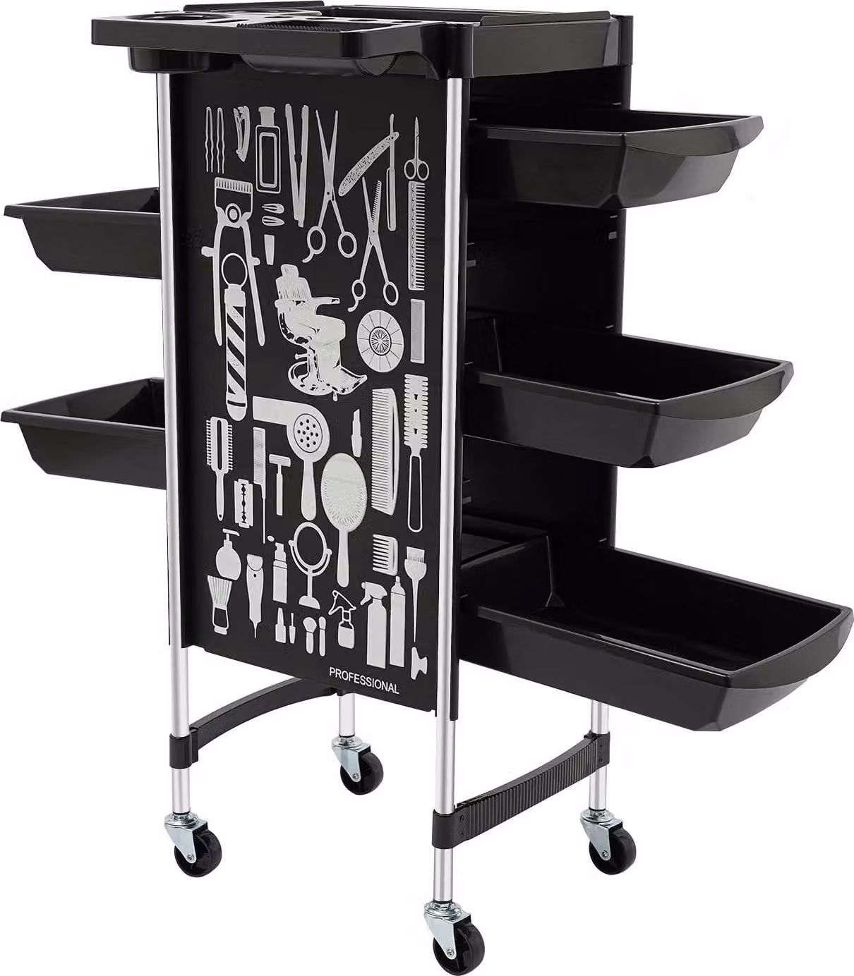 Carrello per parrucchieri, 5 cassetti, design resistente, nero
