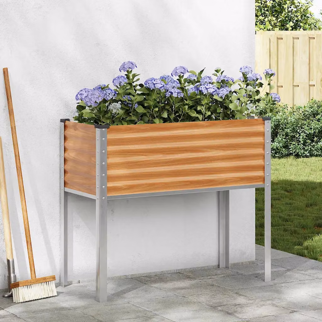 vidaXL Vaso da giardino in acciaio galvanizzato Marrone L: 100 cm, P: 45 cm, H: 90 cm