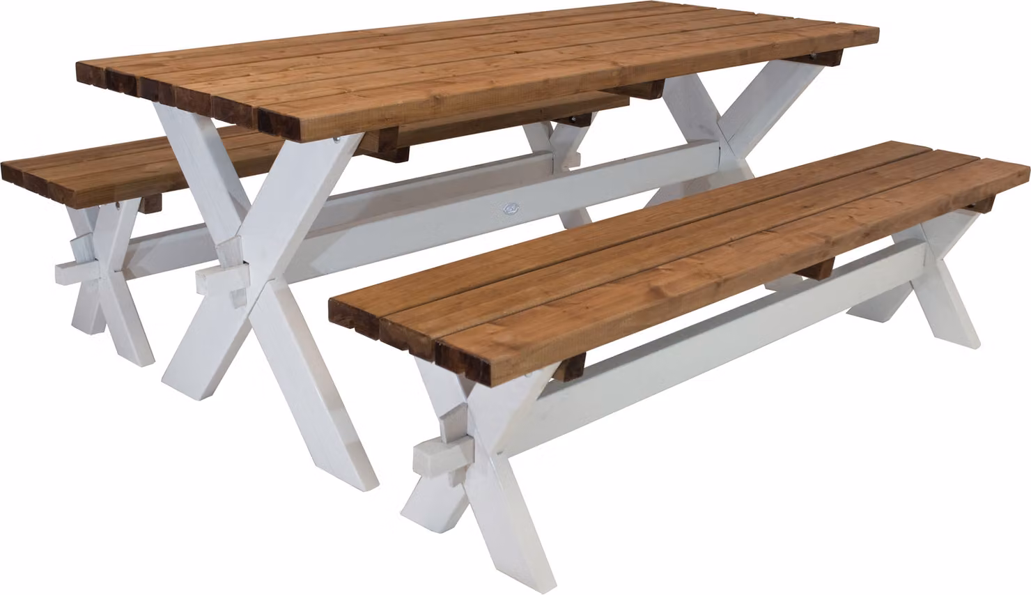 AXI - Celine | Tavolo da picnic in legno e 2 panche in legno 177 cm | Colore marrone/bianco, legno di abete rosso | Tavolo da picnic per 6 persone