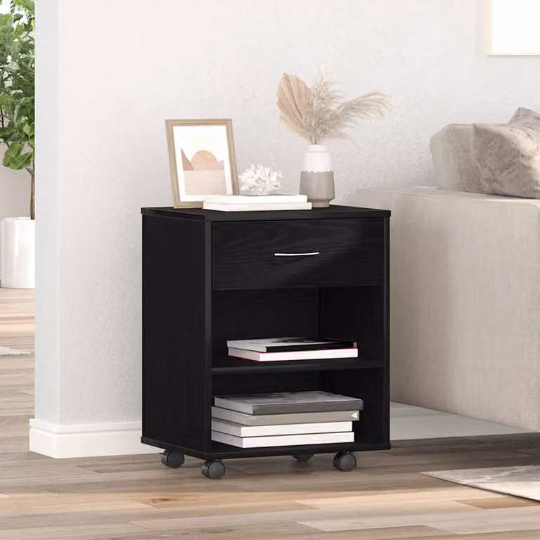 Armadio moderno vidaXL in legno e metallo nero con ripiani interni e cassetti L/P/H: 46 x 36 x 59 cm