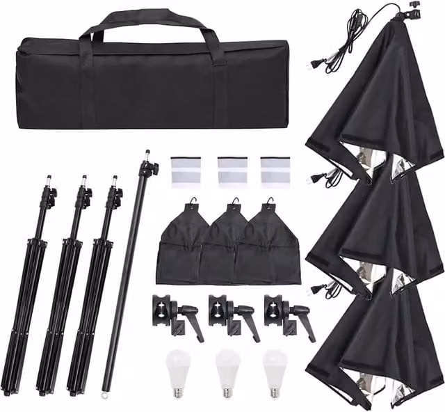 Kit per Studio Fotografico con Set Luci, Fondale e Riflettore 3094691