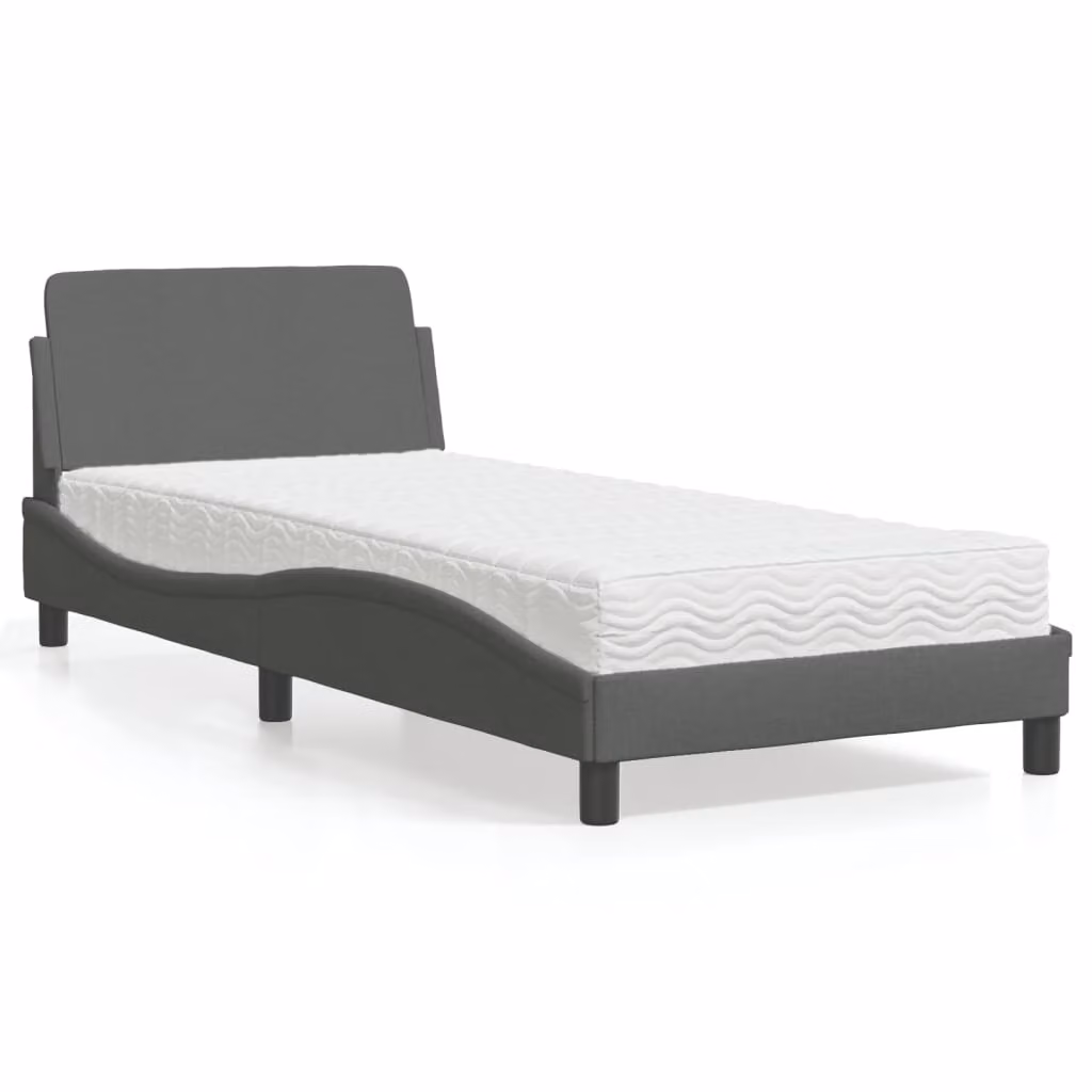 Letto con Materasso Dover vidaXL in Tessuto Grigio e Bianco L/P/H: 90 x 190 cm