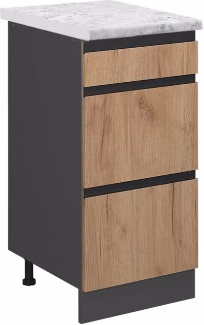 Mobiletto base per cucina Vicco R-Line in rovere e antracite con ante e cassetti L/P/H: 40 x 60 x 81,6 cm – 1