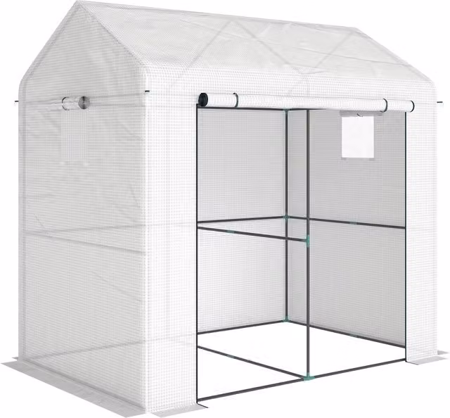 Outsunny Serra da giardino in PE, serra da balcone, telo rinforzato 135 g/m², telaio in acciaio, porta con zip, 200 x 140 x 200 cm, bianco   Aosom Italy