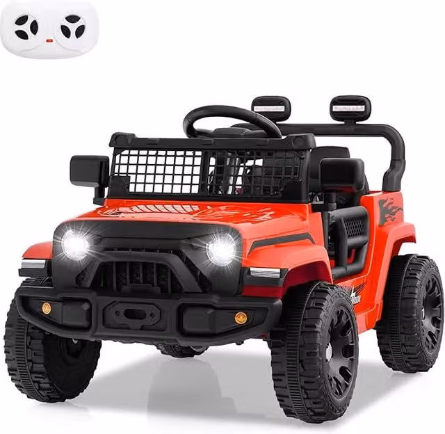 Auto Elettrica per Bambini Costway 12V con Telecomando, Luci LED e Musica, Colore Rosso, Carico Massimo 30 kg
