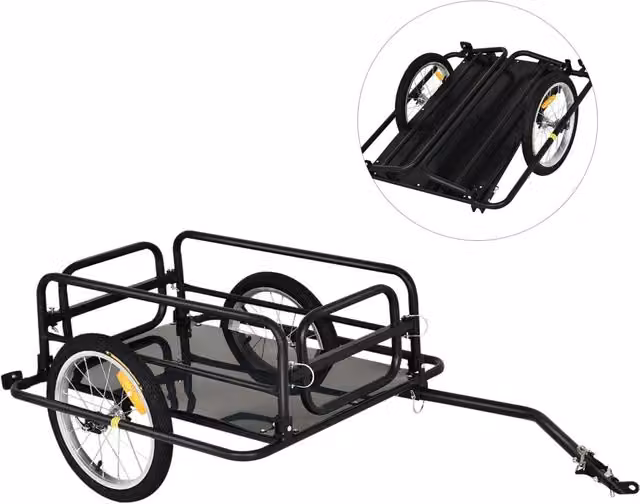 Carrello Bici con Pareti Pieghevoli e Rimovibili Gancio e 4 Catarifrangenti 139x71,5x49 cm in Acciaio e PE Nero