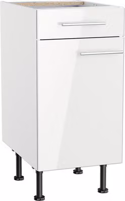 Mobile base Optifit con cassetto e anta a battente Rurik986 LxPxA 40 x 58,4 x 87 cm bianco lucido, smontato, battuta reversibile