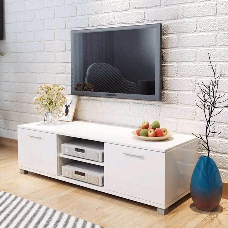 vidaXL Mobile Porta TV Moderno Bianco Lucido L: 120 cm, P: 40,5 cm, H: 35 cm